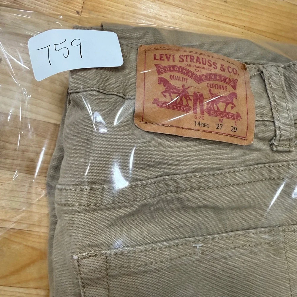 Levis 502 Regular Taper Carpenter Pants Tan Khaki Kids Size 14 Double‎ Knee
